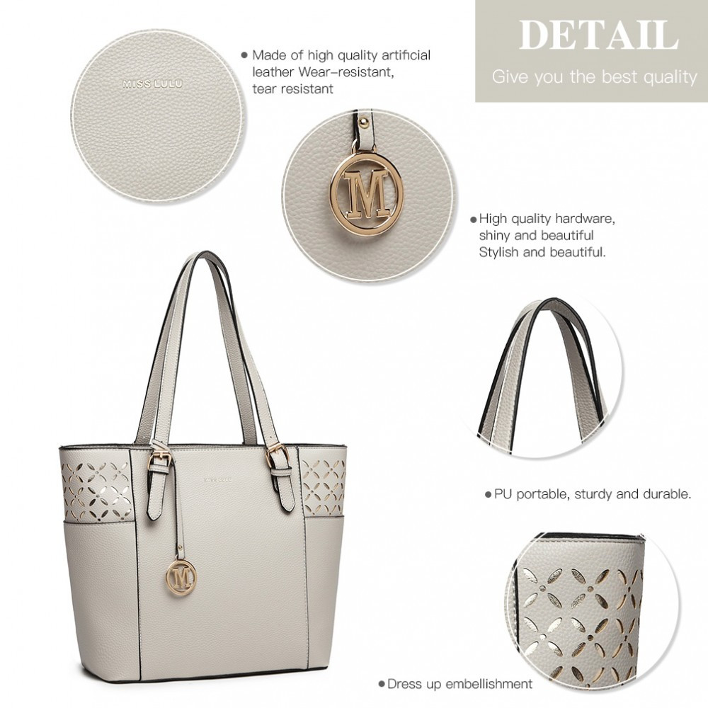 Szara Duża Elegancka Torebka Shopper Bag do Pracy Ivonne 
