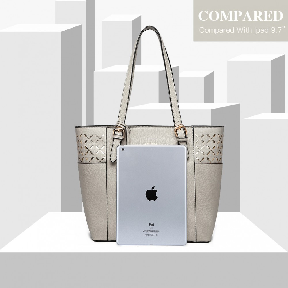 Szara Duża Elegancka Torebka Shopper Bag do Pracy Ivonne 