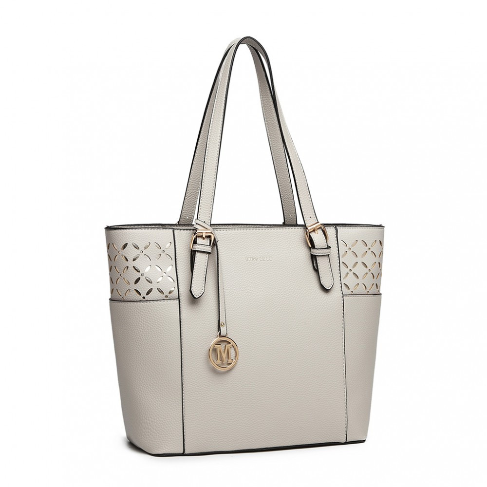Szara Duża Elegancka Torebka Shopper Bag do Pracy Ivonne 