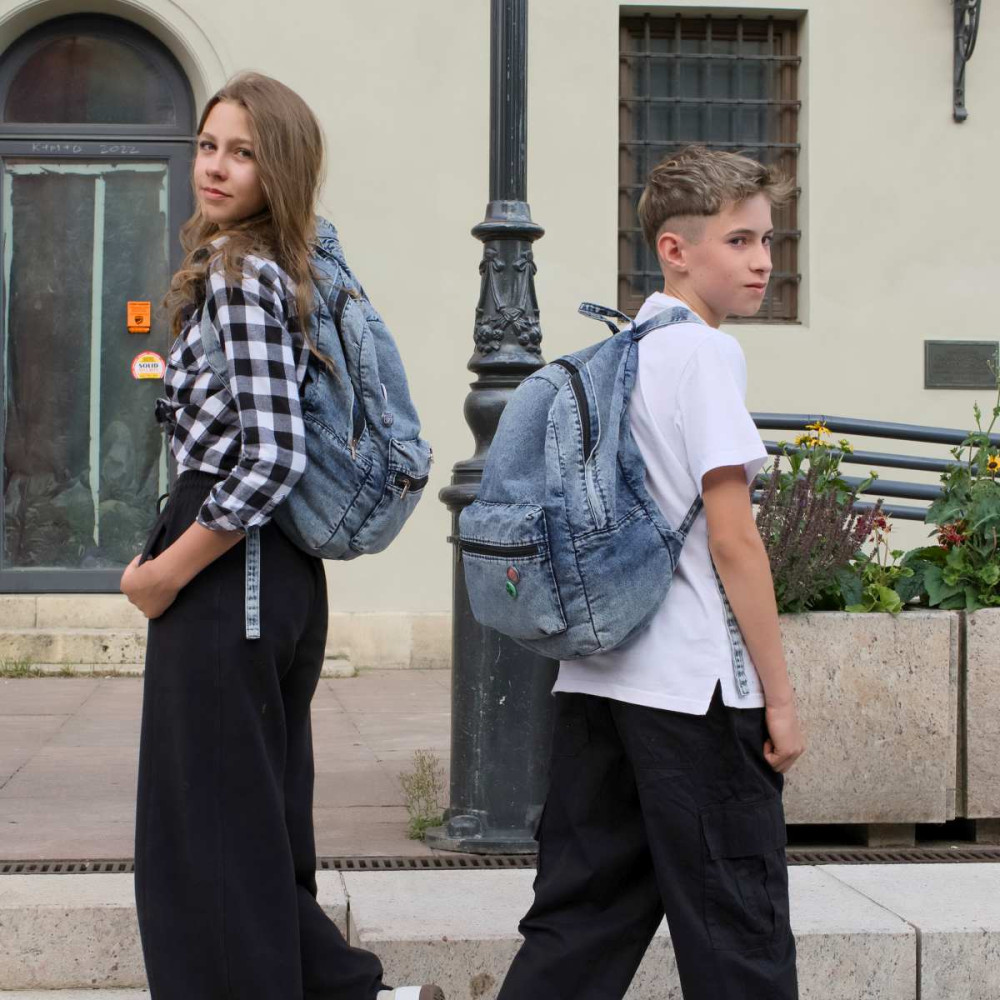 Jeansowy Marmurkowy Plecak męski Old Skool z przypinkami Black Sheep ST5 