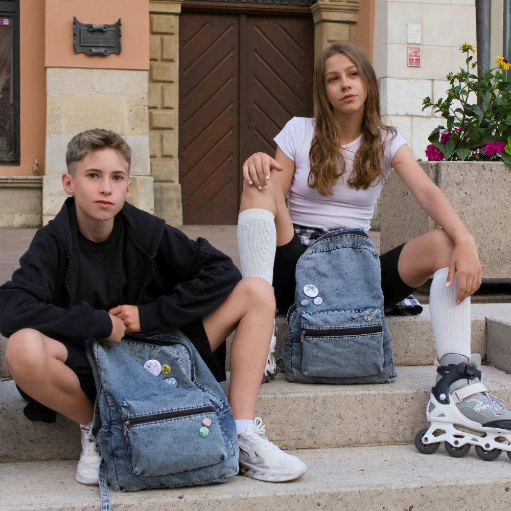 Jeansowy Marmurkowy Plecak męski Old Skool z przypinkami Black Sheep ST5 