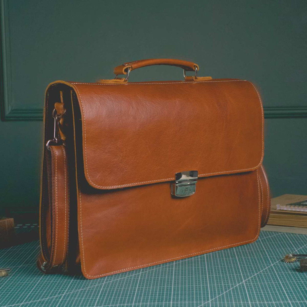 Camelowa Teczka Vintage Skórzana do Pracy na ramię Belveder BV41  Camelowa Teczka Vintage Skórzana do Pracy na ramię Belveder BV41