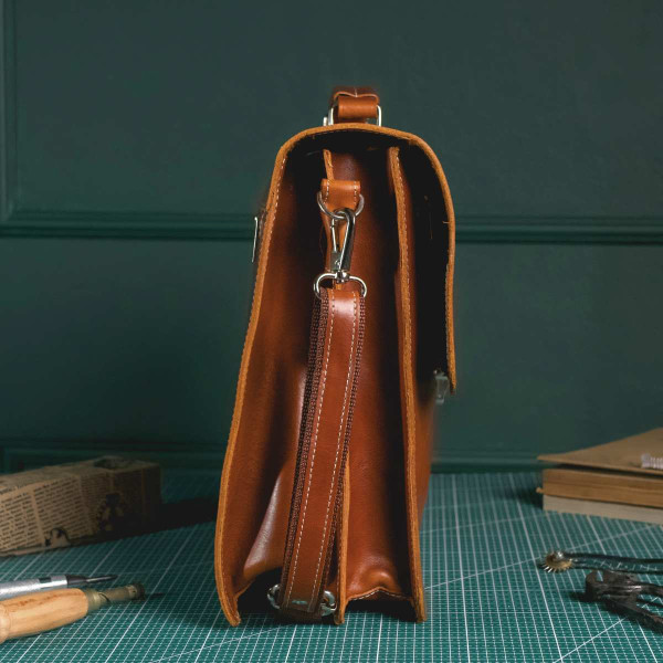 Camelowa Teczka Vintage Skórzana do Pracy na ramię Belveder BV41 