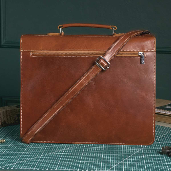 Camelowa Teczka Vintage Skórzana do Pracy na ramię Belveder BV41 