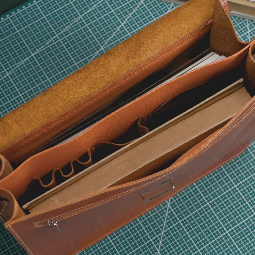 Camelowa Teczka Vintage Skórzana do Pracy na ramię Belveder BV41  Camelowa Teczka Vintage Skórzana do Pracy na ramię Belveder BV41