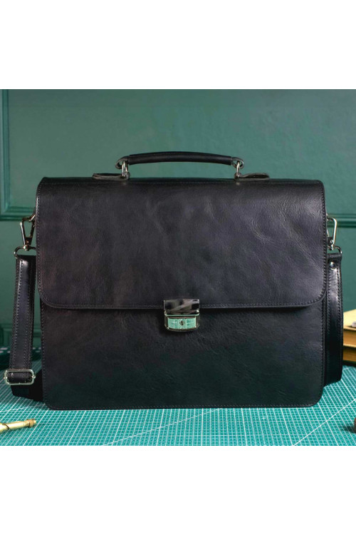 Czarna Teczka Vintage z klamrą Skórzana do Pracy na ramię Belveder BV41