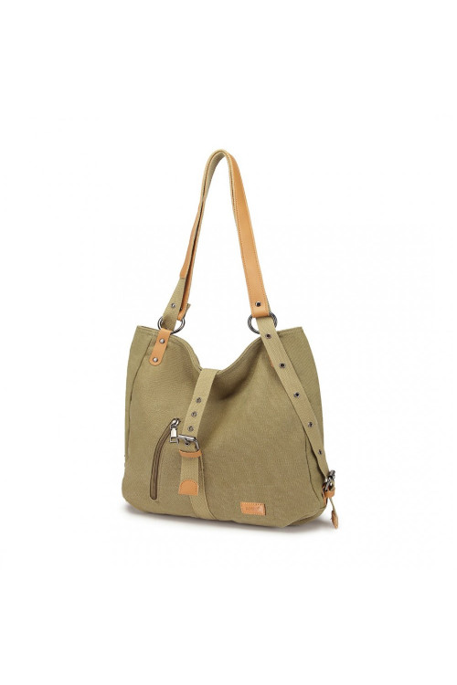 Khaki Płócienna Torebka Plecak damski 2w1 worek Ellen