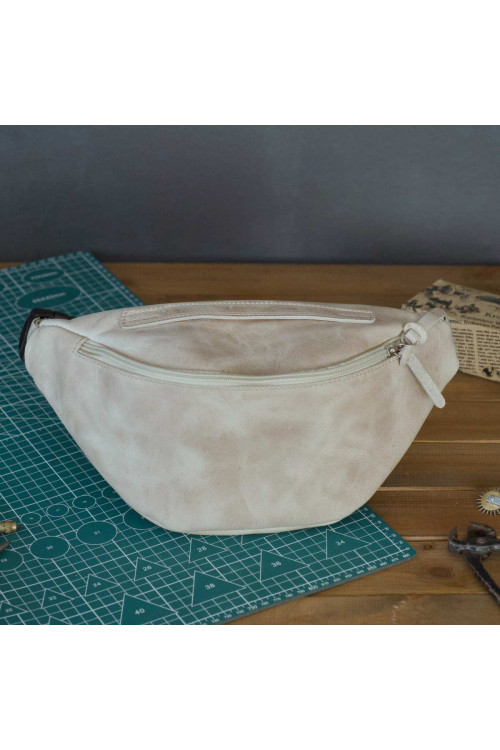 Kremowa Skórzana Nerka Damska CrossBody Duża XL Belveder NX19 