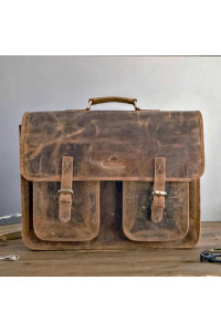 Brązowa Duża Torba Vintage Skórzana na Laptopa 15,6 z Klapą MB44 