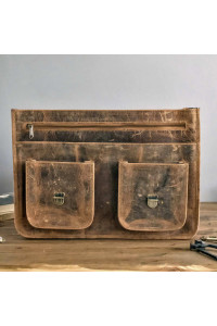 Brązowa Duża Torba Vintage Skórzana na Laptopa 15,6 z Klapą MB44 