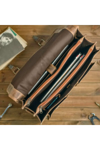 Brązowa Duża Torba Vintage Skórzana na Laptopa 15,6 z Klapą MB44 