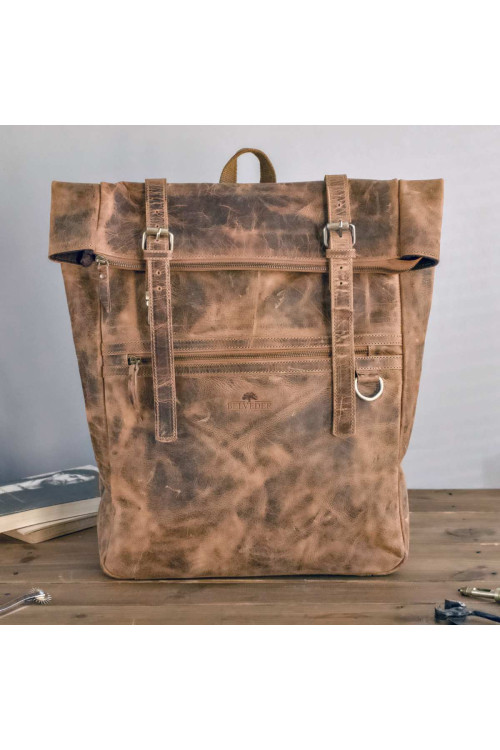 Brązowy Duży Plecak Vintage Męski Skórzany na Laptopa 17 cali BP245 