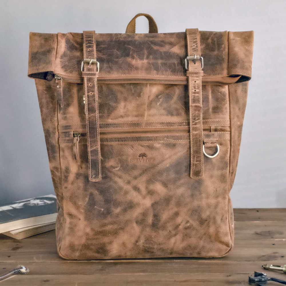 Brązowy Duży Plecak Vintage Męski Skórzany na Laptopa 17 cali BP245 