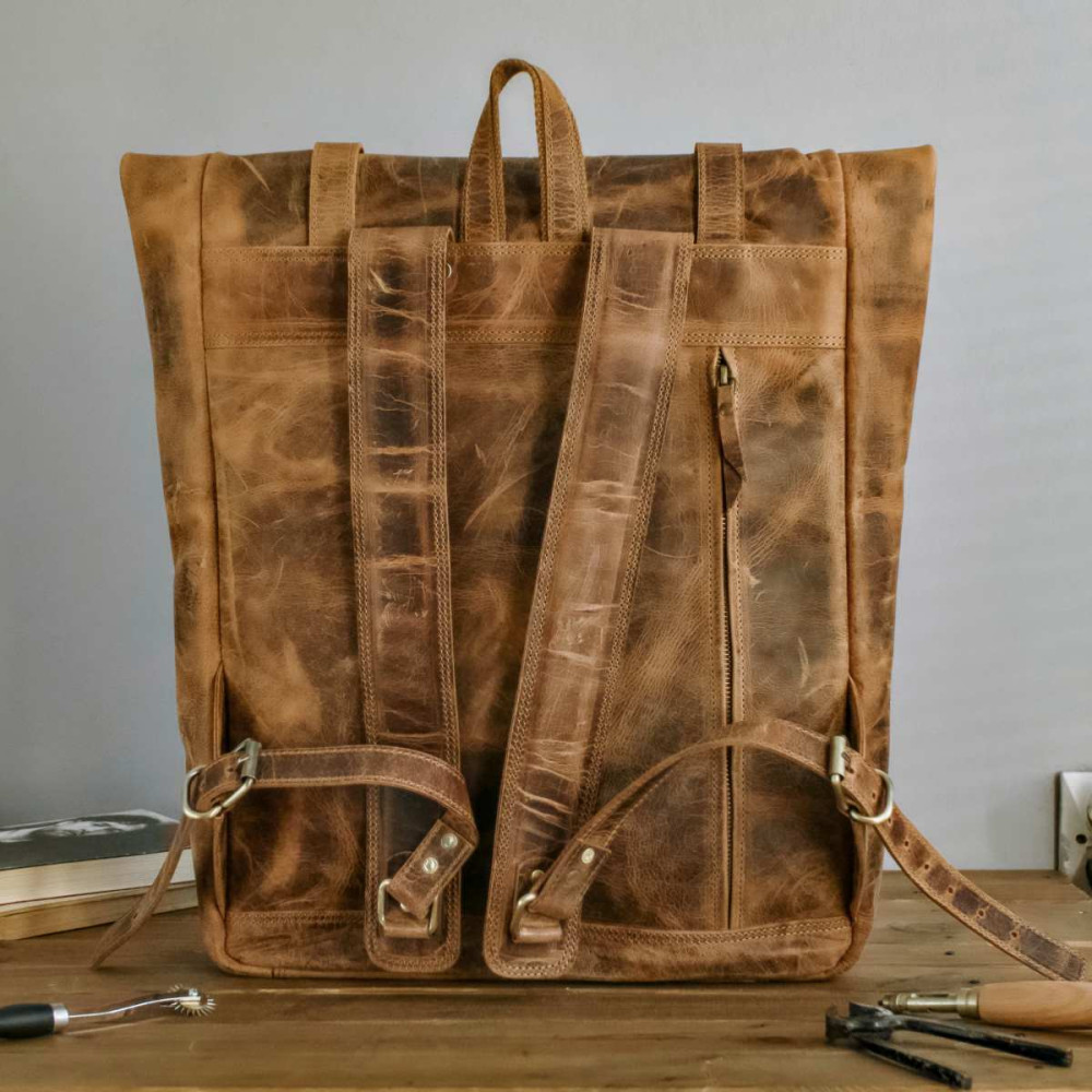 Brązowy Duży Plecak Vintage Męski Skórzany na Laptopa 17 cali BP245 