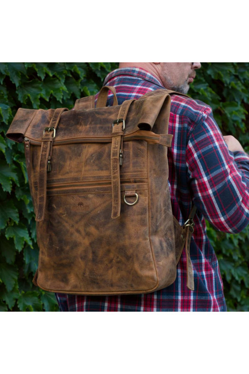 Brązowy Duży Plecak Vintage Męski Skórzany na Laptopa 17 cali BP245 