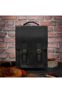 Czarny Plecak Skórzany Damski Vintage do Pracy na Laptopa 15,6 DR89 