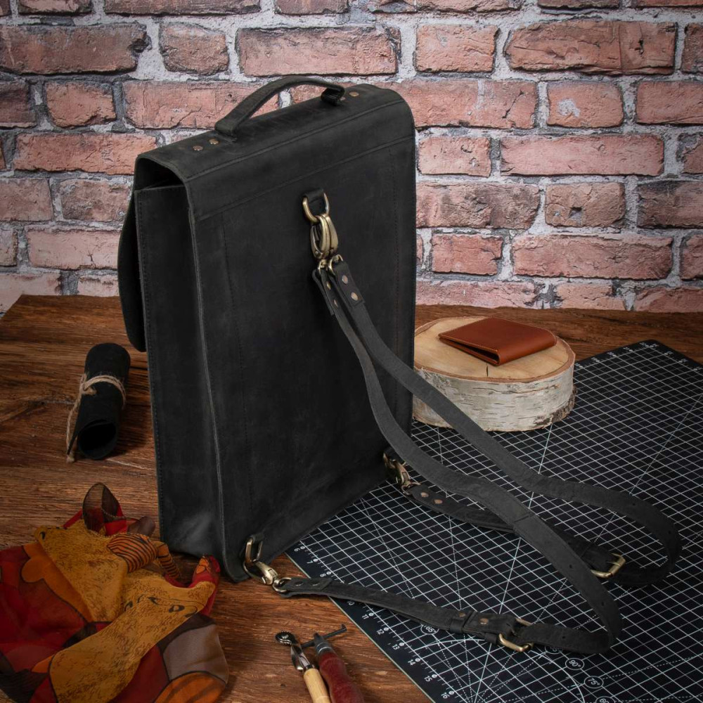 Czarny Plecak Skórzany Damski Vintage do Pracy na Laptopa 15,6 DR89 