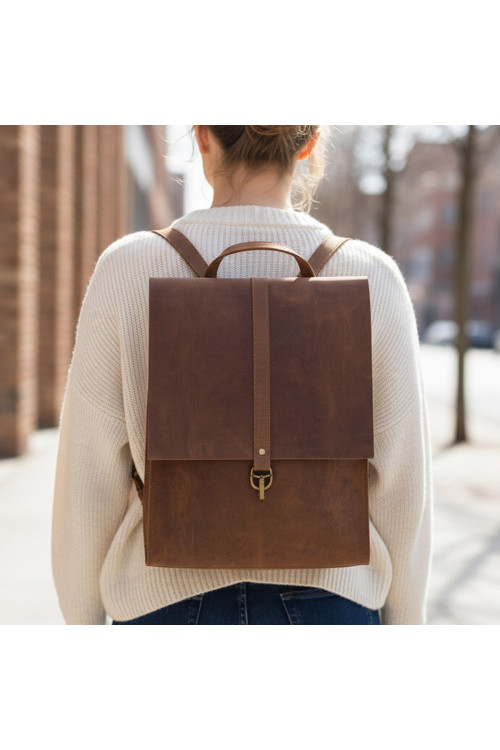 Brązowy Plecak Skórzany Vintage Damski na Laptopa 15,6 DR55 