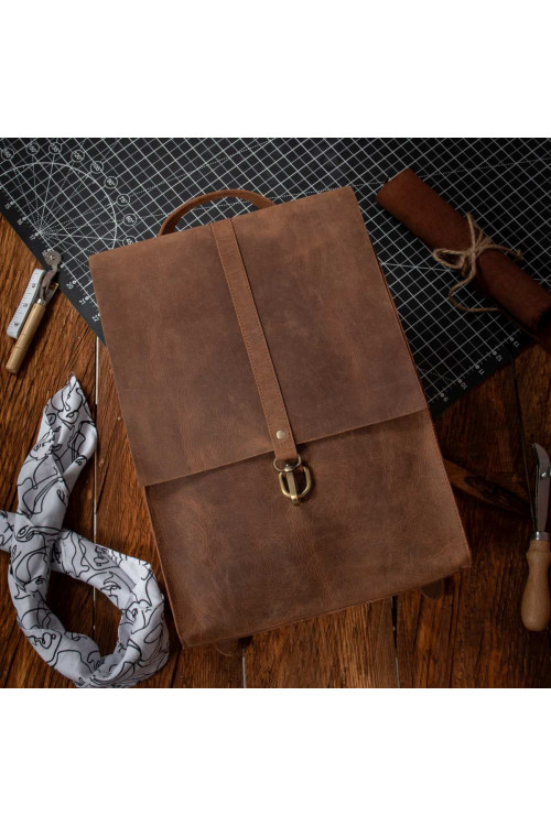 Brązowy Plecak Skórzany Vintage Damski na Laptopa 15,6 DR55 