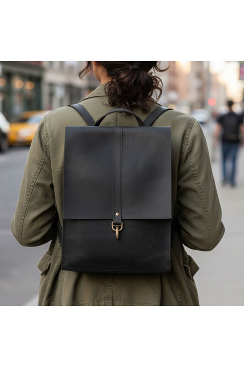 Czarny Plecak Vintage Skórzany Damski na Laptopa 15,6 DR55
