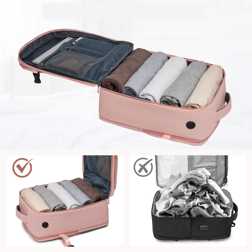 Róż łososiowy Plecak do samolotu damski 40x30x20 z USB na Laptopa Rosso PK 