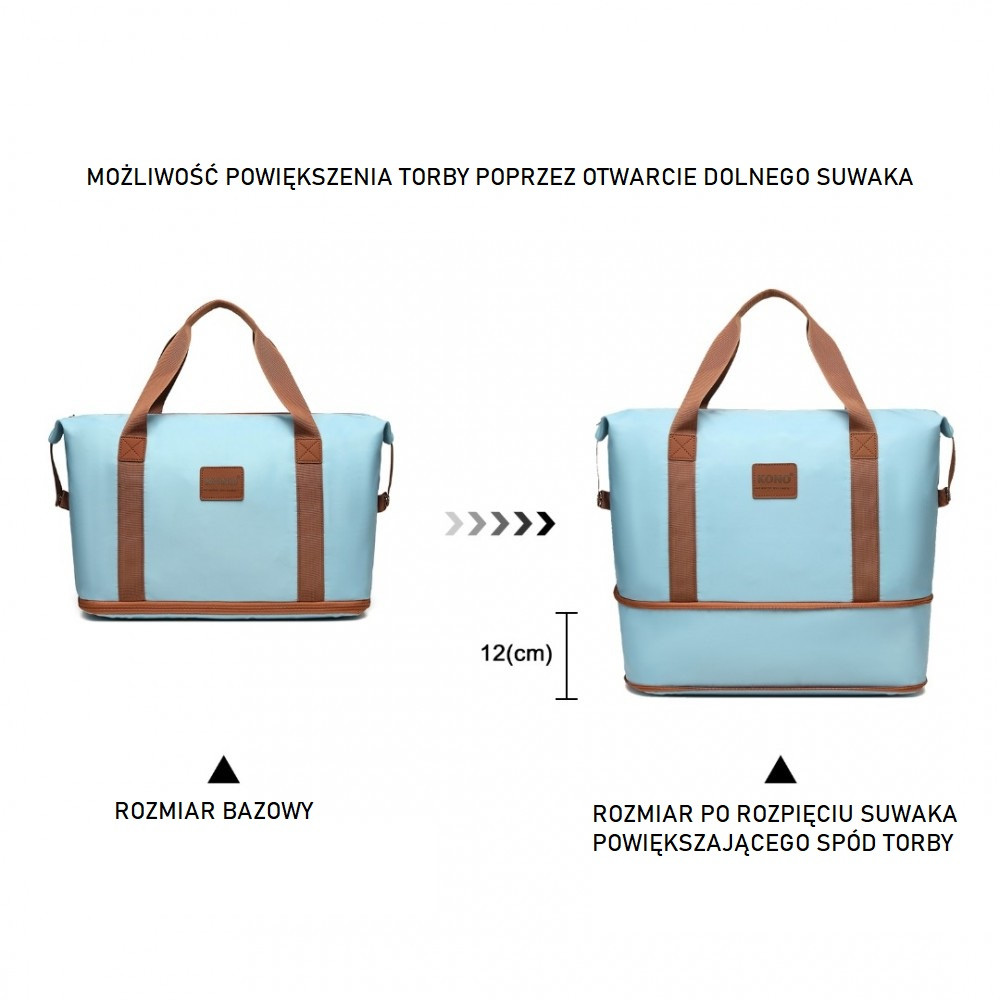 Błękitna Torba podręczna do Samolotu damska 40x30x20 z kosmetyczką Brugia BE/BN 
