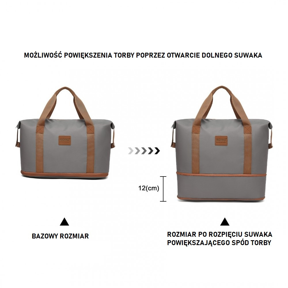 Szara Torba podręczna do Samolotu damska 40x30x20 z kosmetyczką Brugia GY/BN 