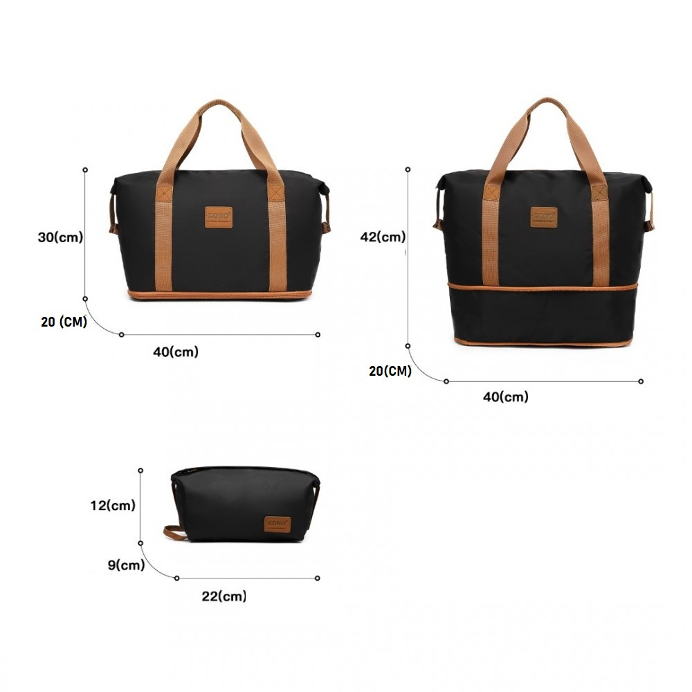 Czarno Brązowa Torba do Samolotu damska 40x30x20 z kosmetyczką Brugia BK/BN 