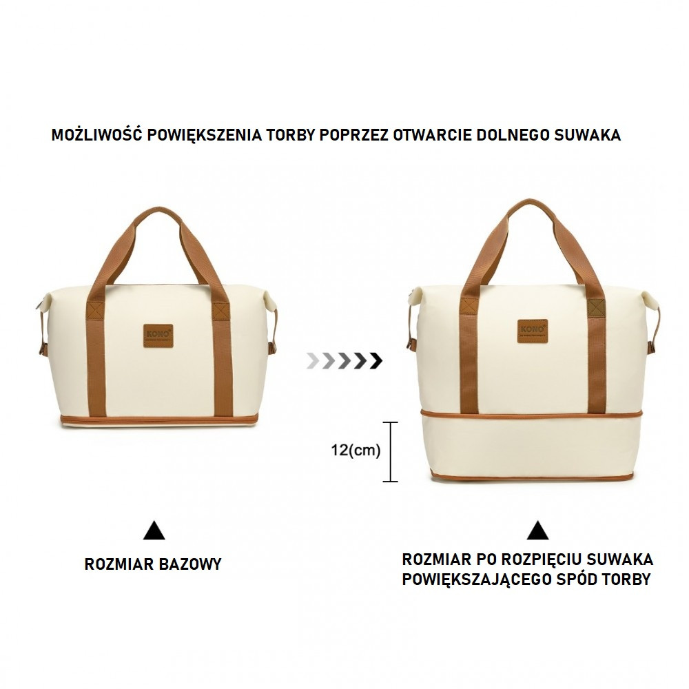 Kremowa Torba podręczna do Samolotu damska 40x30x20 z kosmetyczką Brugia BG/BN 