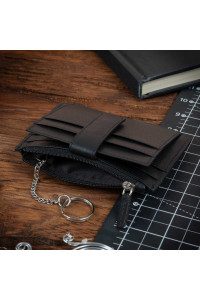 Etui damskie Skórzane czarne na Karty dokumenty z Łańcuszkiem 2165 