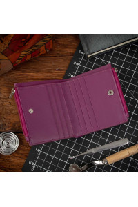 Mały Portfel damski z portmonetką Skórzany fiolet purpurowy 2166 
