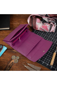 Średni Portfel damski Skórzany klasyczny Fiolet purpurowy LP714 