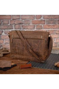 Brązowa Torba Męska z Klapką Skórzana Studencka na Laptopa 15,6 Belveder BL161 