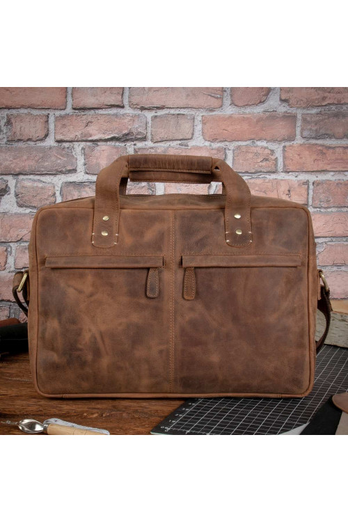 Brązowa Torba Męska Skóra Naturalna Vintage na Laptopa 15,6 Belveder BL131 