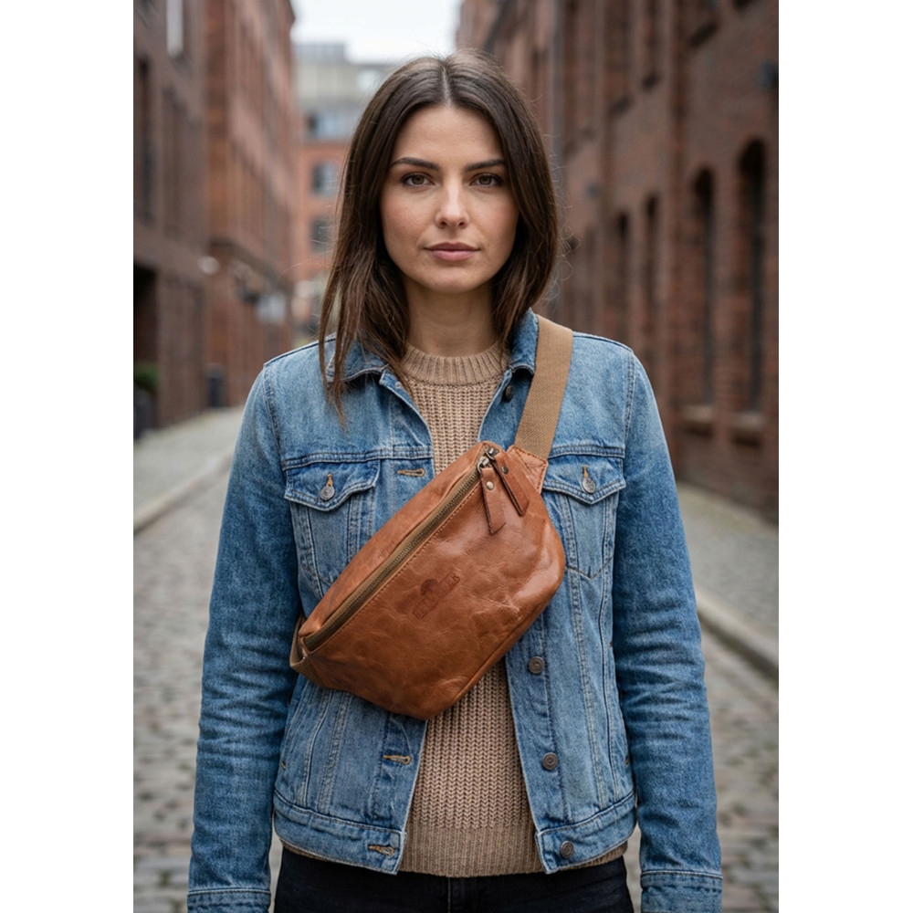 Średnia Brązowa Torebka Nerka Crossbody damska skórzana vintage B-FB2G 