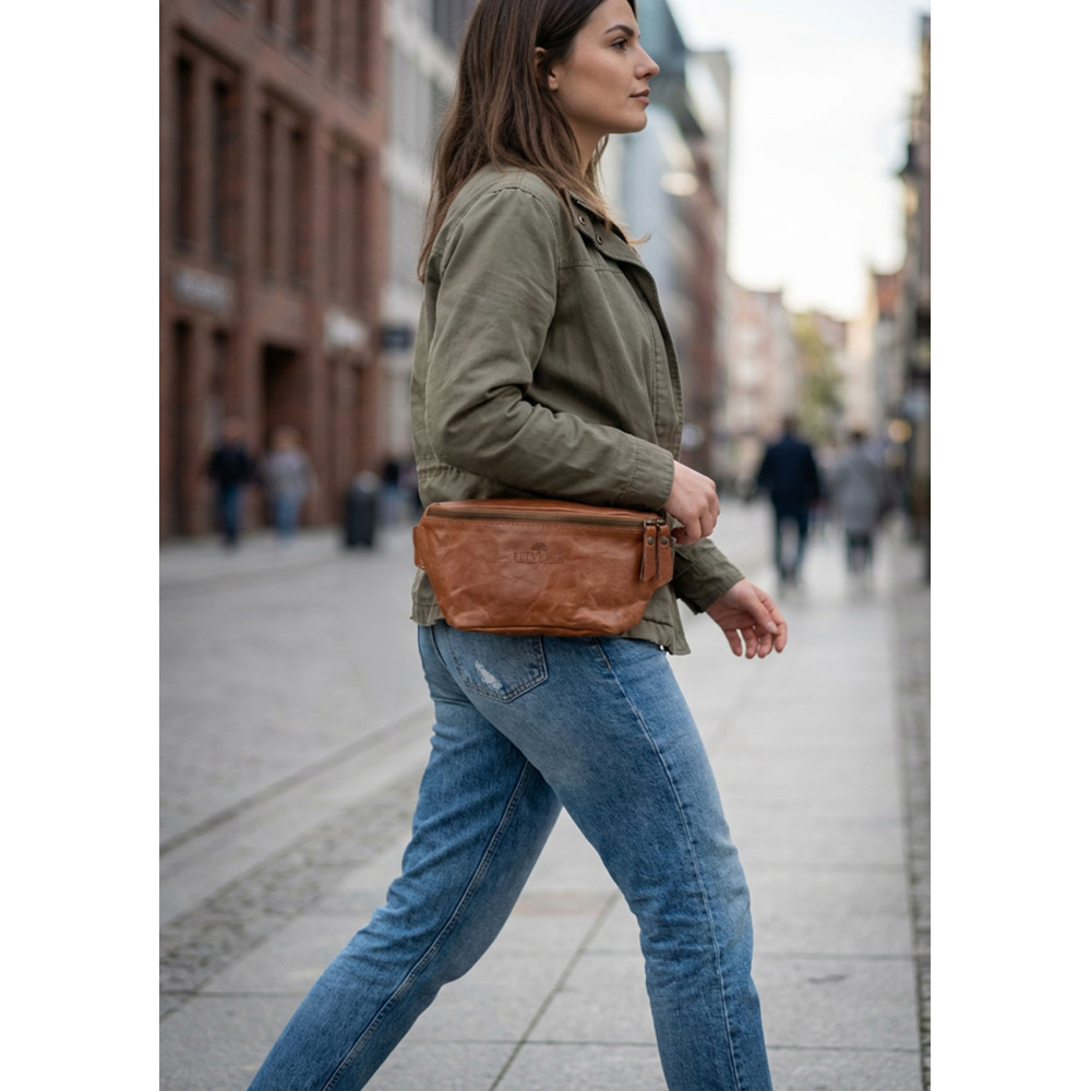 Średnia Brązowa Torebka Nerka Crossbody damska skórzana vintage B-FB2G 