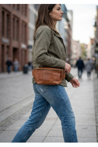 Średnia Brązowa Torebka Nerka Crossbody damska skórzana vintage B-FB2G 