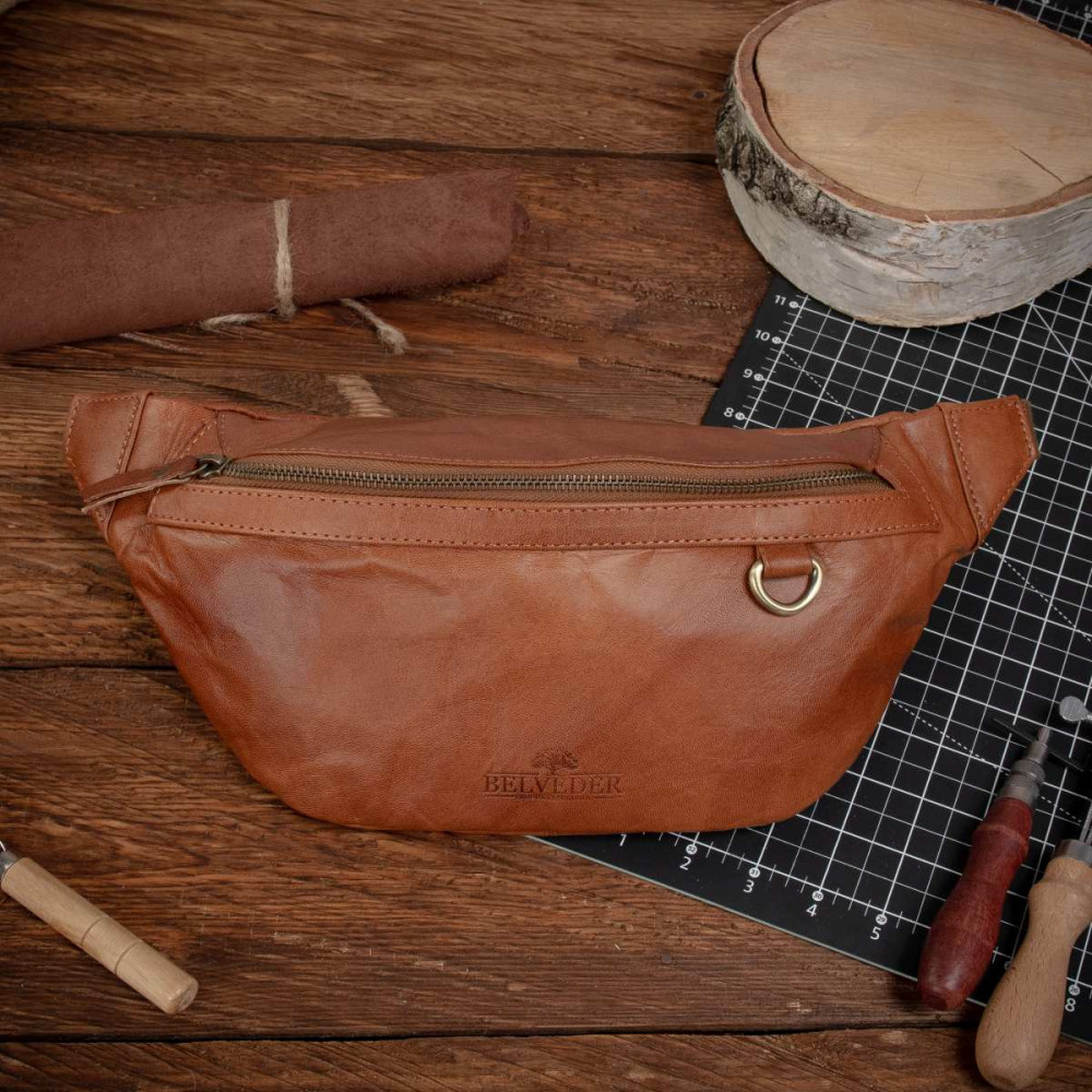 Duża Brązowa Saszetka Nerka Crossbody skóra naturalna vintage B-FB1G 