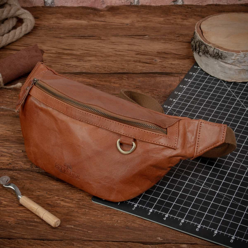 Duża Brązowa Saszetka Nerka Crossbody skóra naturalna vintage B-FB1G 
