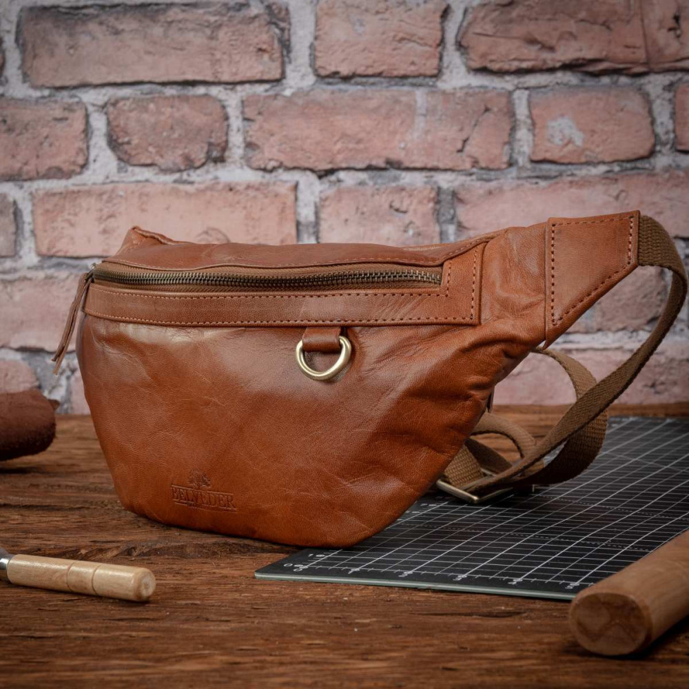 Duża Brązowa Saszetka Nerka Crossbody skóra naturalna vintage B-FB1G 
