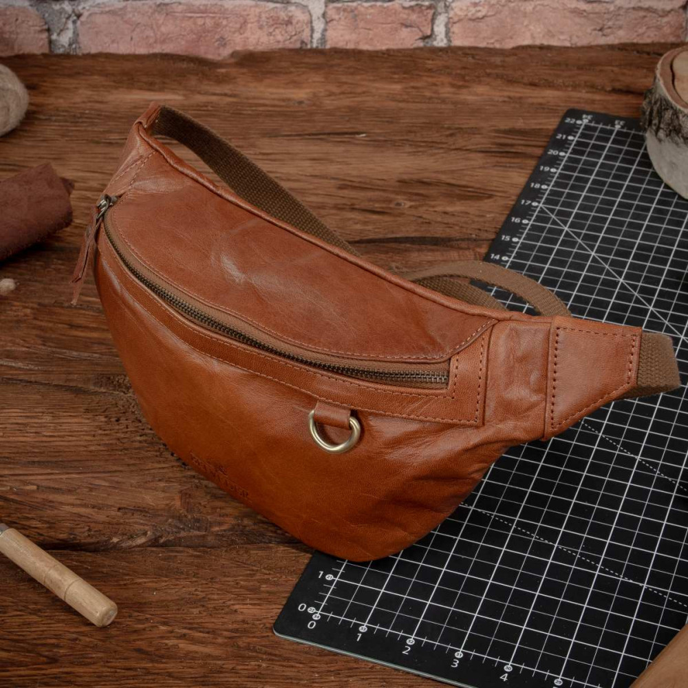 Duża Brązowa Saszetka Nerka Crossbody skóra naturalna vintage B-FB1G 
