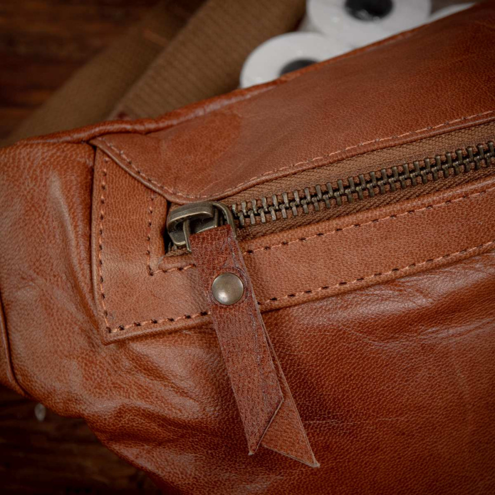 Duża Brązowa Saszetka Nerka Crossbody skóra naturalna vintage B-FB1G 
