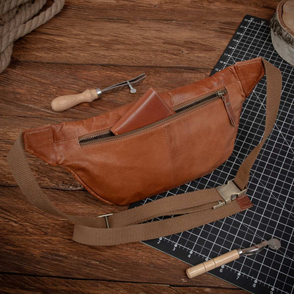 Duża Brązowa Saszetka Nerka Crossbody skóra naturalna vintage B-FB1G 