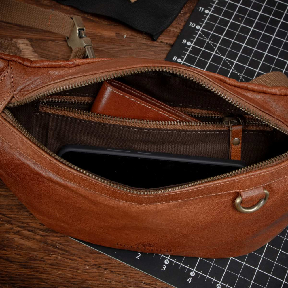 Duża Brązowa Saszetka Nerka Crossbody skóra naturalna vintage B-FB1G 