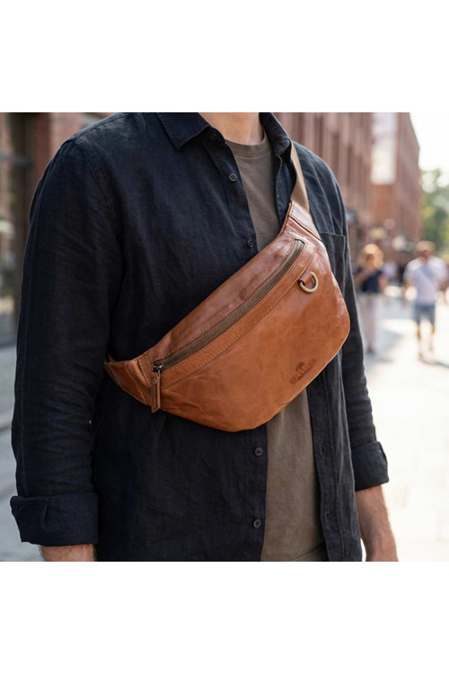 Duża Brązowa Saszetka Nerka Crossbody skóra naturalna vintage B-FB1G 