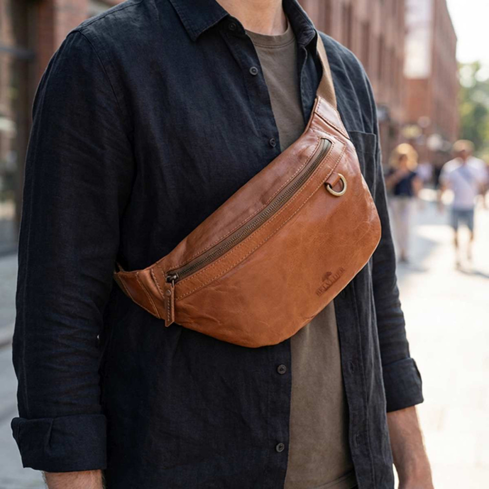 Duża Brązowa Saszetka Nerka Crossbody skóra naturalna vintage B-FB1G 