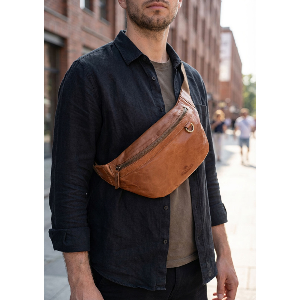 Duża Brązowa Saszetka Nerka Crossbody skóra naturalna vintage B-FB1G 