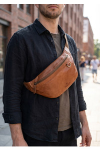 Duża Brązowa Saszetka Nerka Crossbody skóra naturalna vintage B-FB1G 
