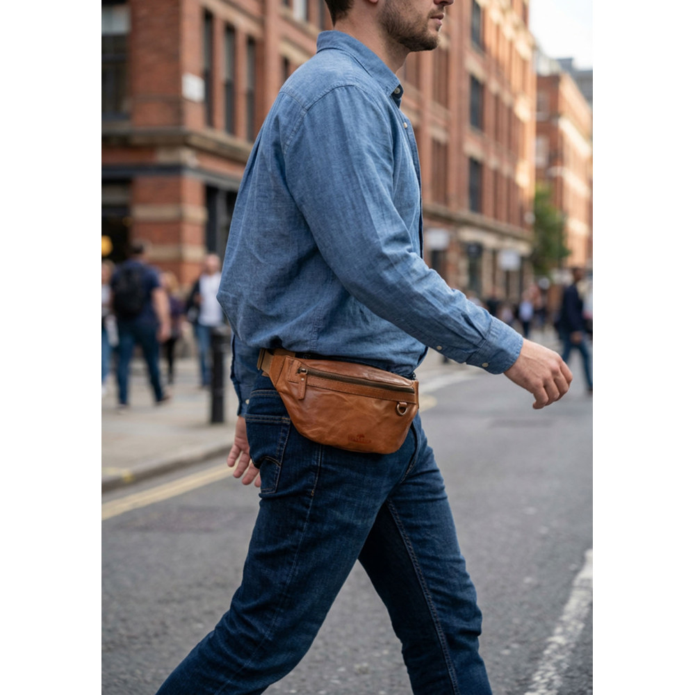 Duża Brązowa Saszetka Nerka Crossbody skóra naturalna vintage B-FB1G 