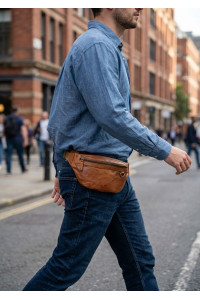 Duża Brązowa Saszetka Nerka Crossbody skóra naturalna vintage B-FB1G 